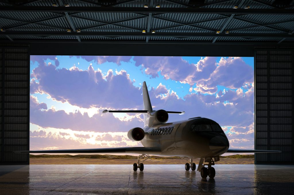 private jet in hangar