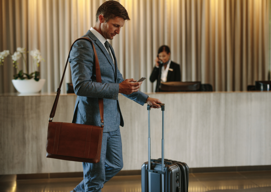 business man at airport with luggage